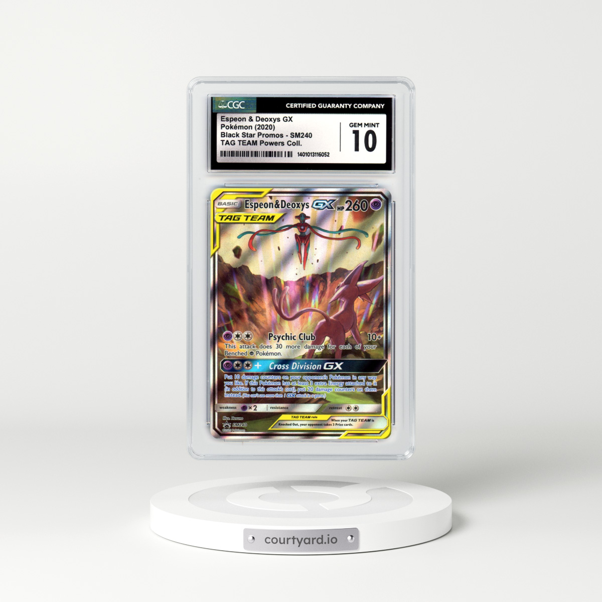 2020 Sun & Moon Promos #SM240 Espeon & Deoxys GX - Full Art Holo TAG TEAM Powers Collection (CGC 10 GEM MINT)