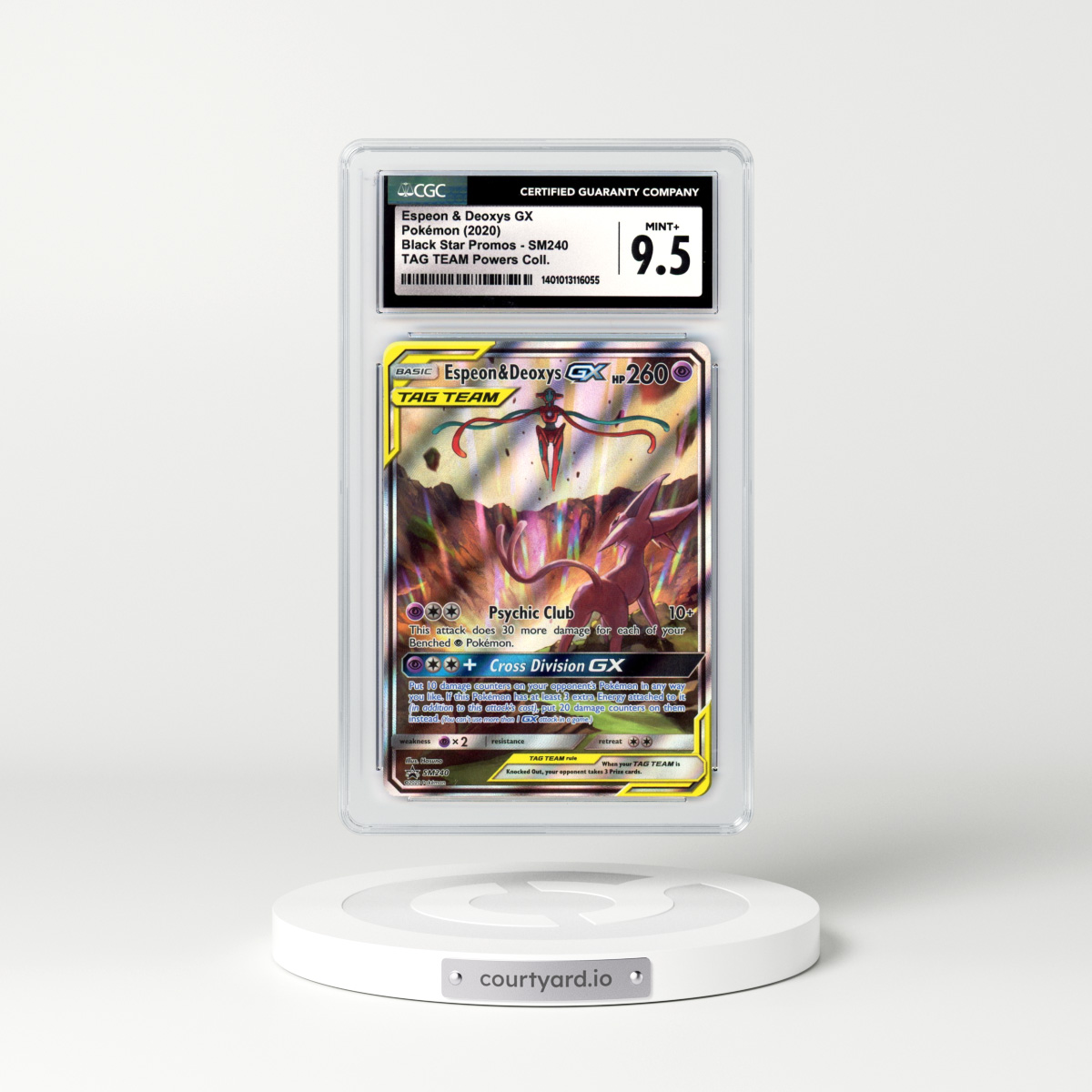 2020 Sun & Moon Promos #SM240 Espeon & Deoxys GX - Full Art Holo TAG TEAM Powers Collection (CGC 9.5 MINT+)