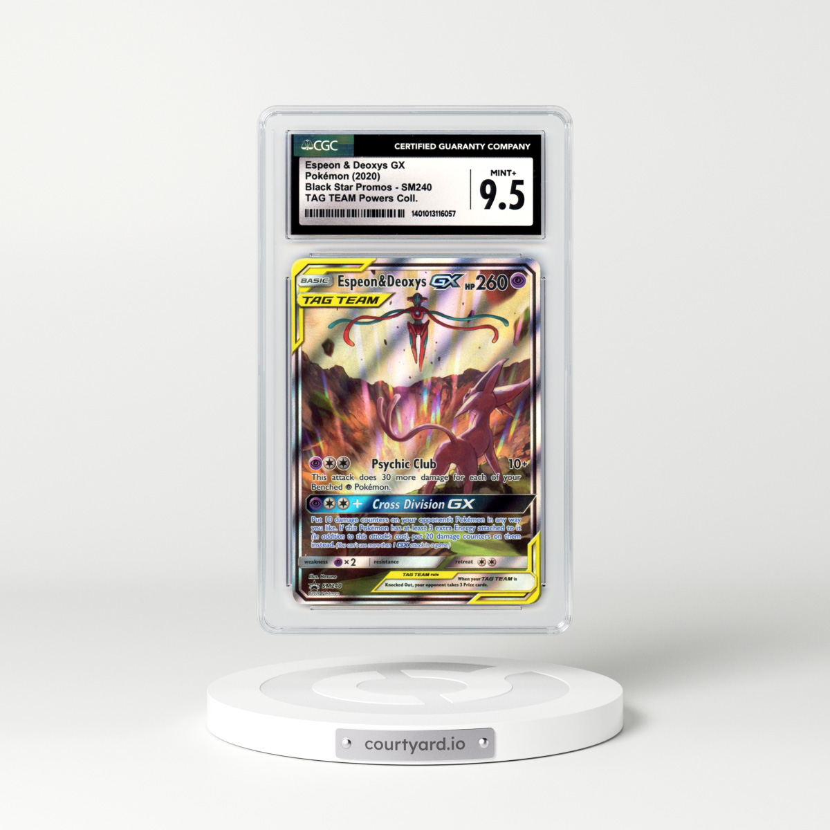 2020 Sun & Moon Promos #SM240 Espeon & Deoxys GX - Full Art Holo TAG TEAM Powers Collection (CGC 9.5 MINT+)