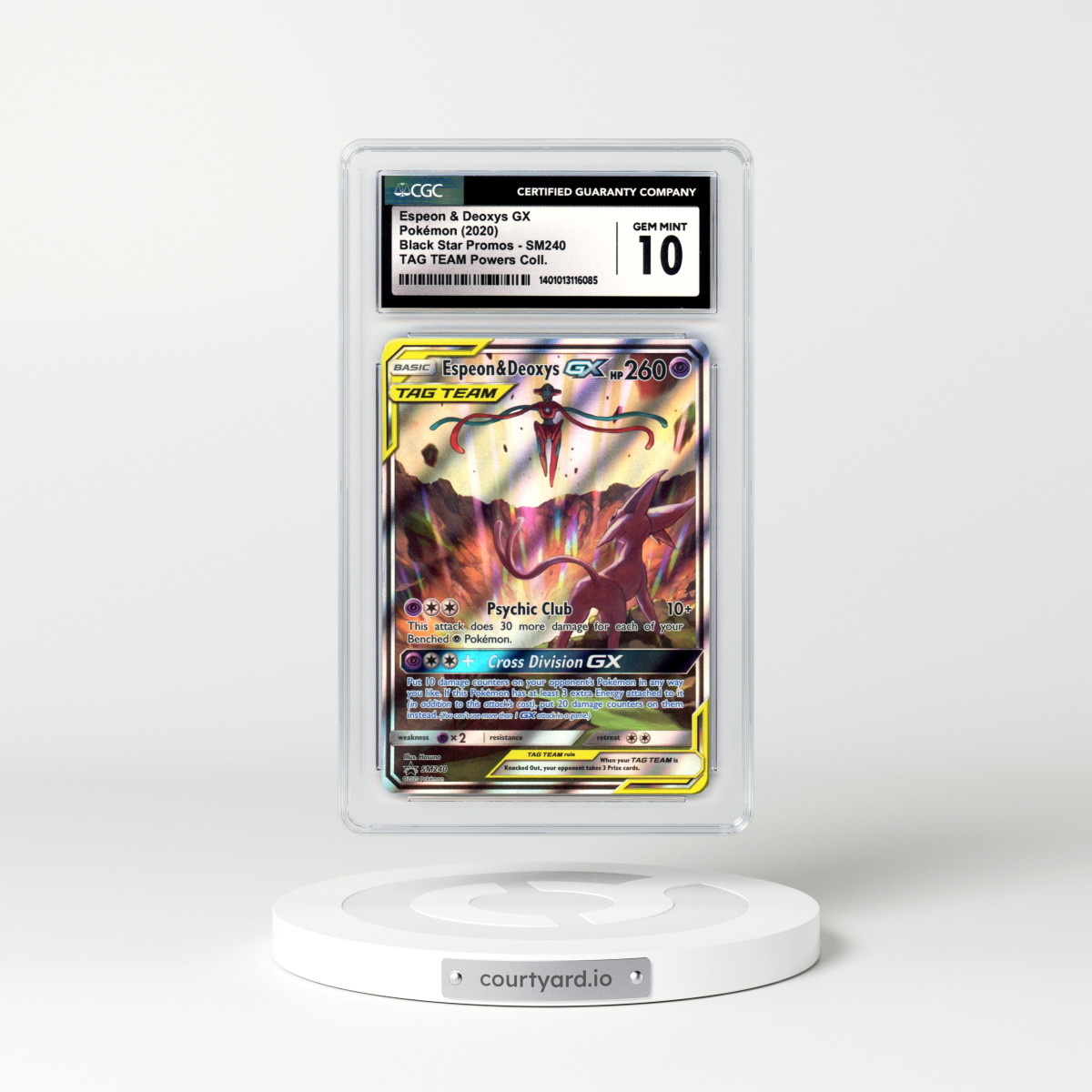2020 Sun & Moon Promos #SM240 Espeon & Deoxys GX - Full Art Holo TAG TEAM Powers Collection (CGC 10 GEM MINT)