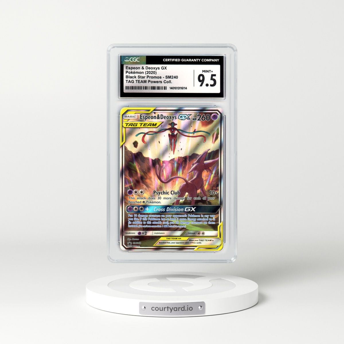 2020 Sun & Moon Promos #SM240 Espeon & Deoxys GX - Full Art Holo TAG TEAM Powers Collection (CGC 9.5 MINT+)
