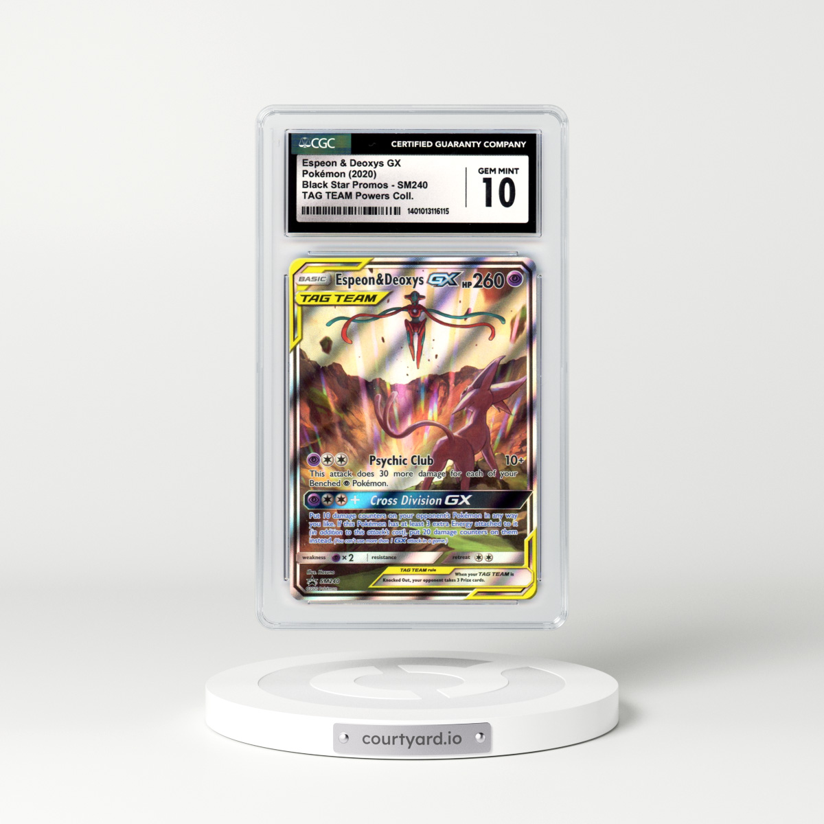 2020 Sun & Moon Promos #SM240 Espeon & Deoxys GX - Full Art Holo TAG TEAM Powers Collection (CGC 10 GEM MINT)