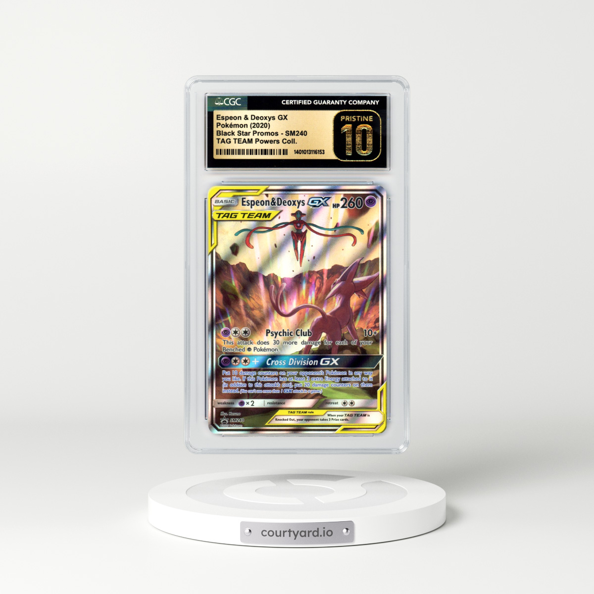 2020 Sun & Moon Promos #SM240 Espeon & Deoxys GX - Full Art Holo (CGC 10 PRISTINE)