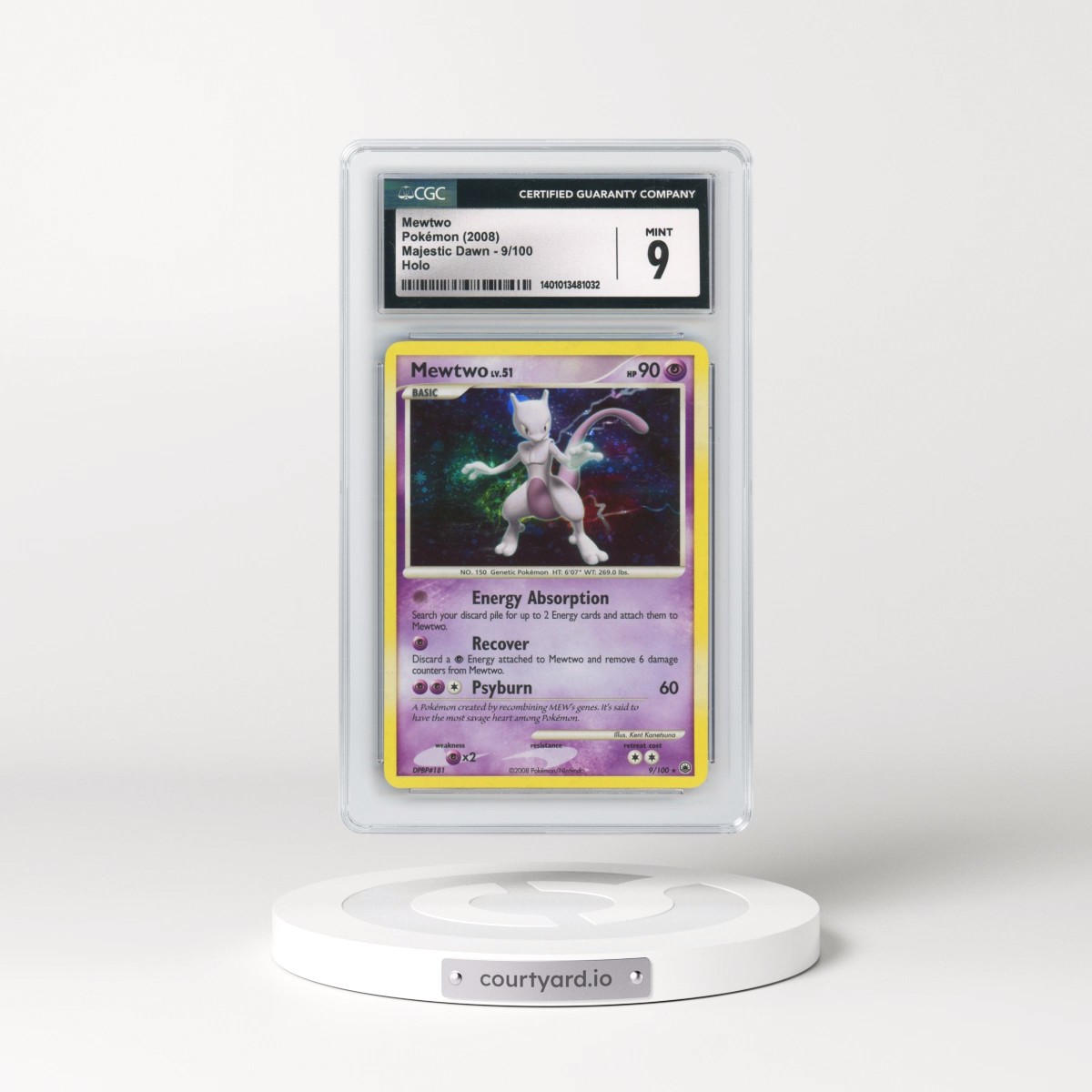 2008 Pokémon Diamond & Pearl Majestic Dawn #9 Mewtwo - Holo (CGC 9 MINT)