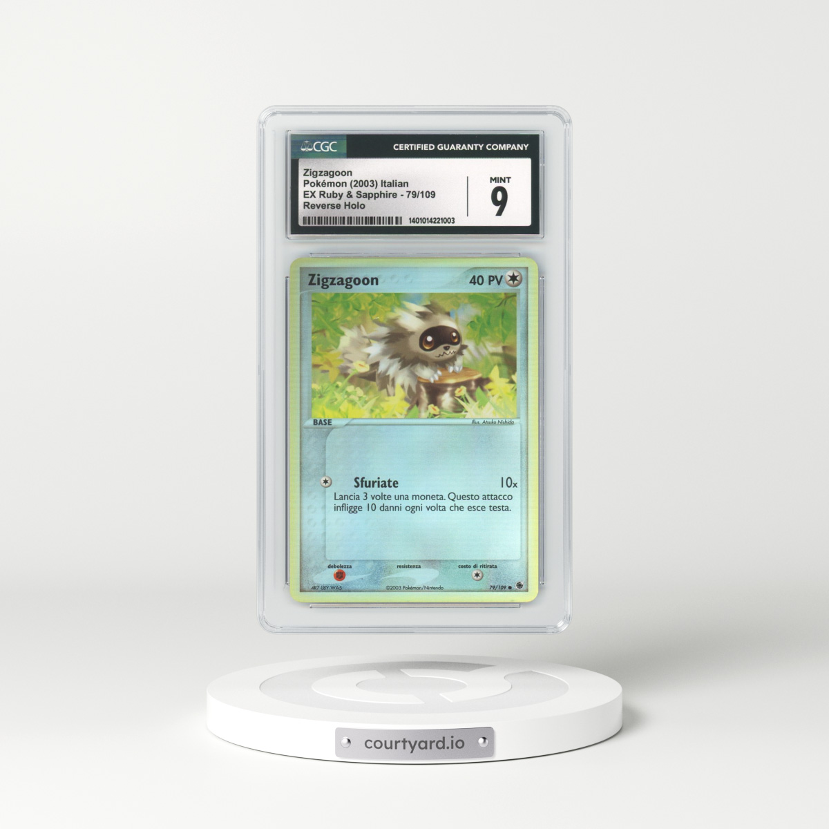 2003 Italian EX Ruby & Sapphire #79 Zigzagoon - Holo (CGC 9 MINT)