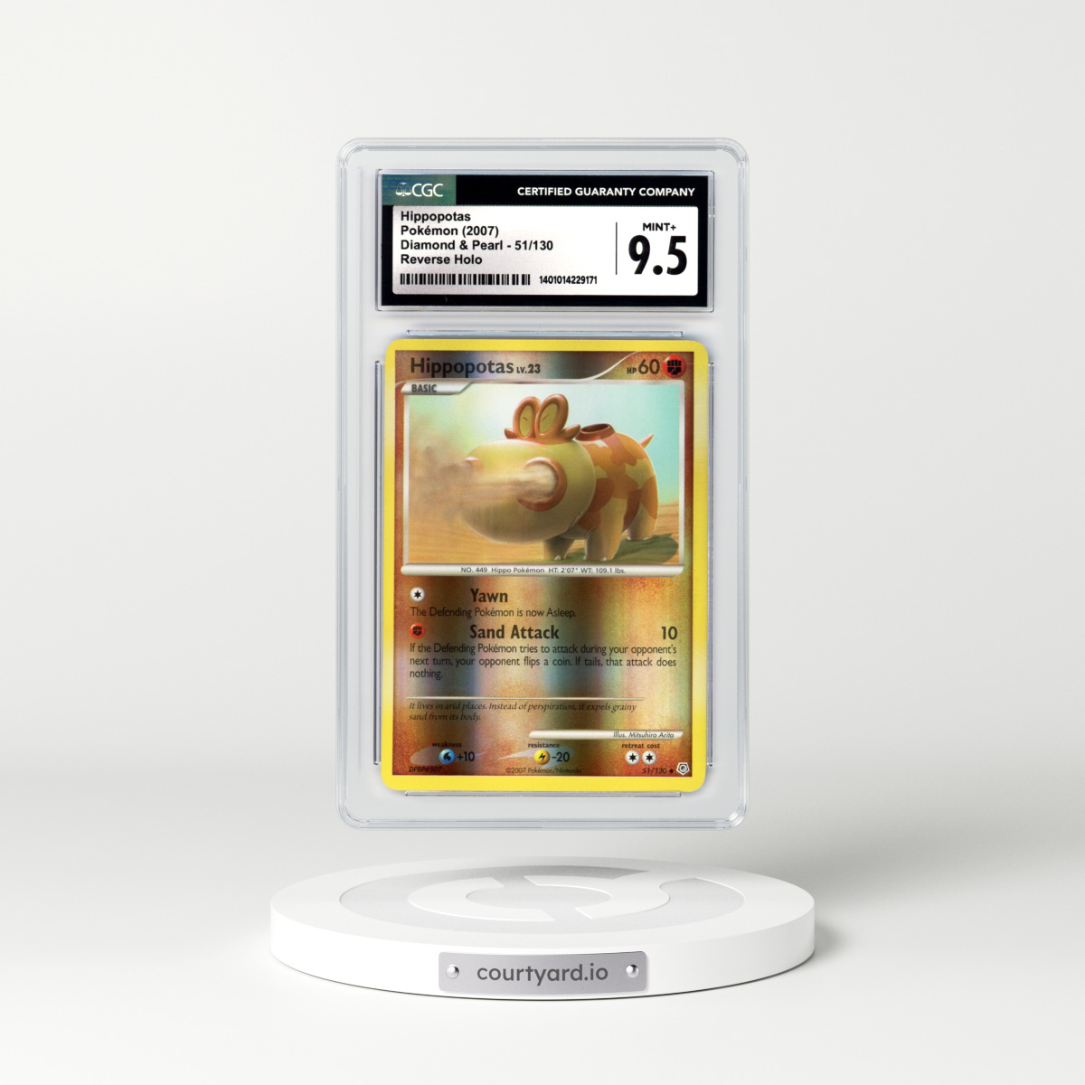 2007 Diamond & Pearl #51/130 Hippopotas - Reverse Holo (CGC 9.5 MINT+)