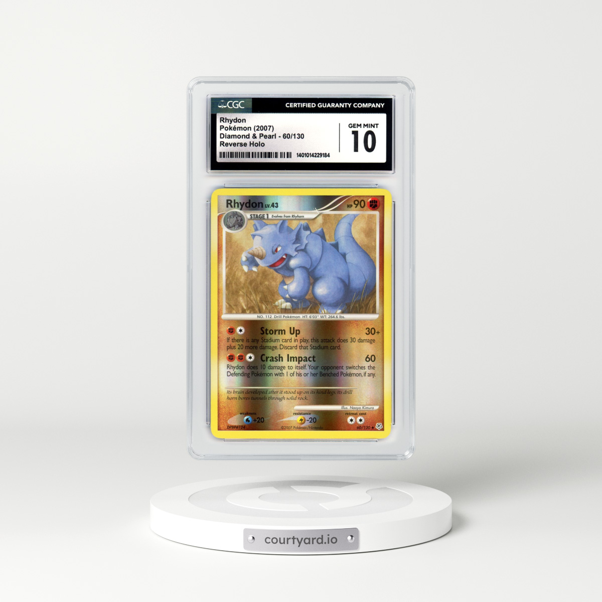 2007 Diamond & Pearl #60/130 Rhydon - Reverse Holo (CGC 10 GEM MINT)