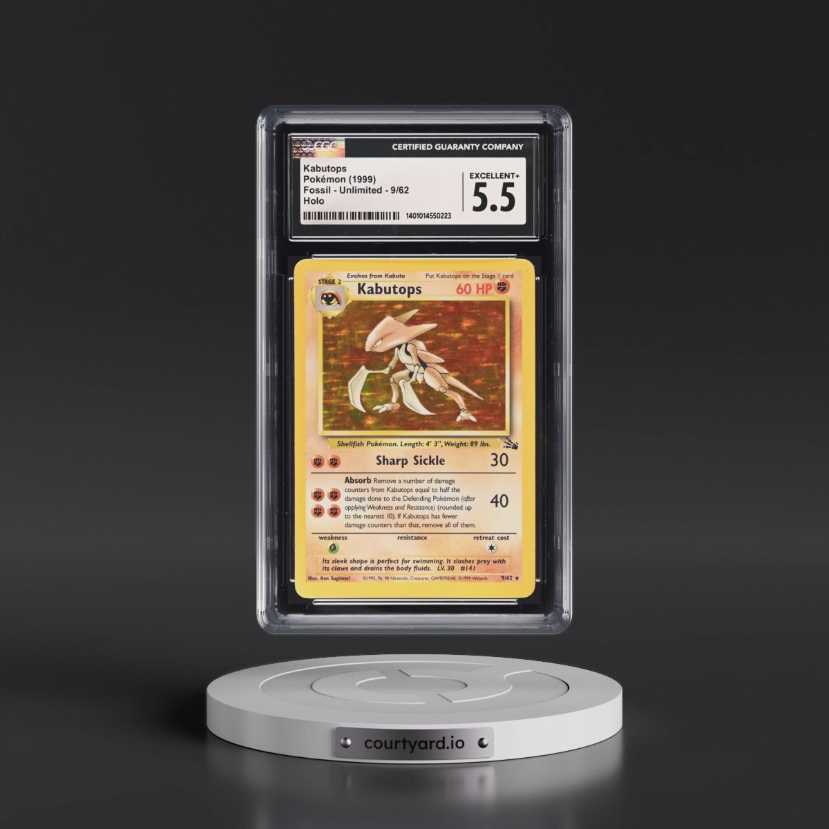 1999 Fossil #9/62 Kabutops - Galaxy Star Holo (CGC 5.5 EX+)
