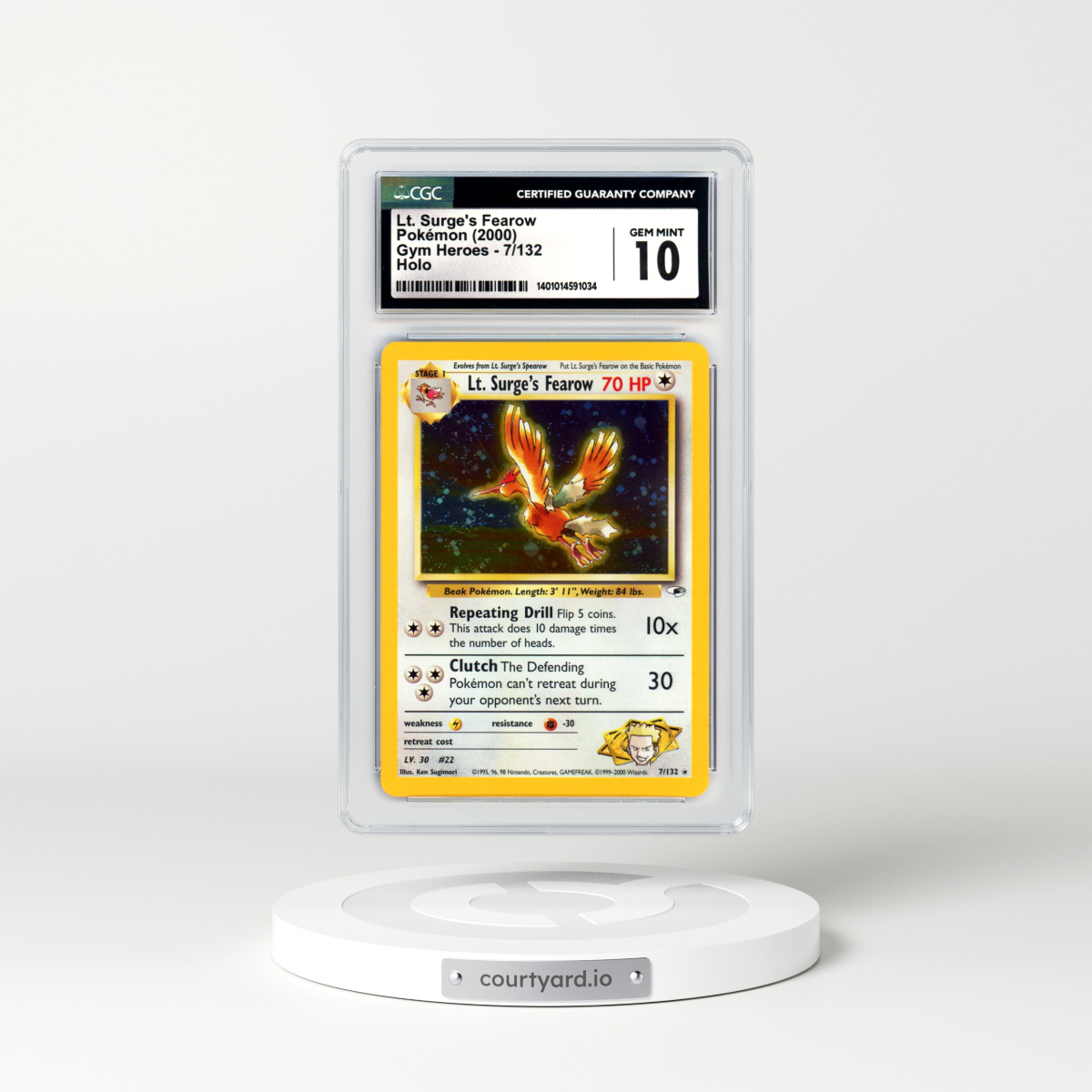 2000 Gym Heroes #7 Lt. Surge's Fearow - Holo (CGC 10 GEM MINT)