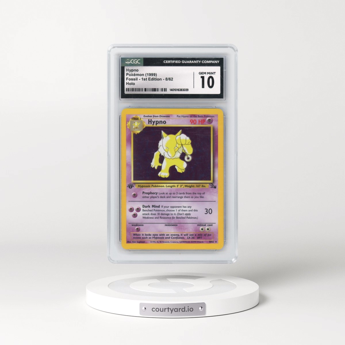 1999 Fossil #8/62 Hypno - 1st Edition Holo (CGC 10 GEM MINT)
