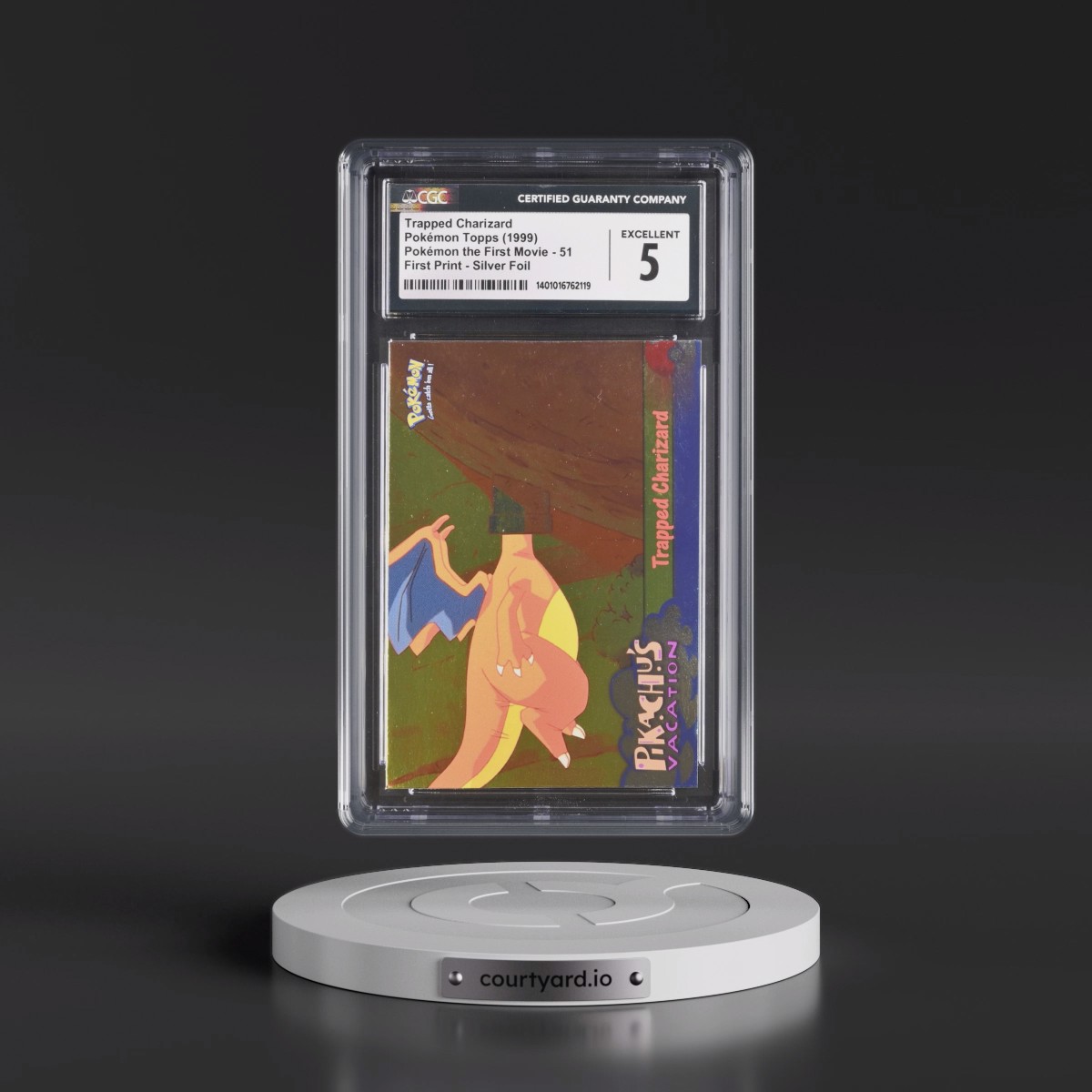 1999 Pokémon the First Movie #51 Trapped Charizard - First Print (Blue Topps Logo) Silver Foil (CGC 5 EX)