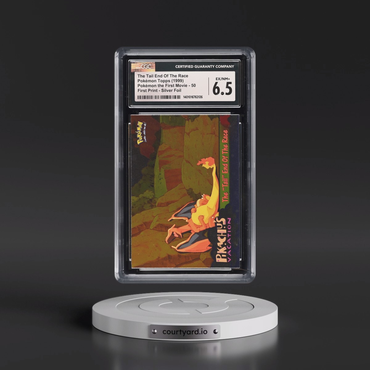 1999 Pokémon the First Movie #50 The Tail End Of The Race - First Print (Blue Topps Logo) Silver Foil (CGC 6.5 EX-NM+)