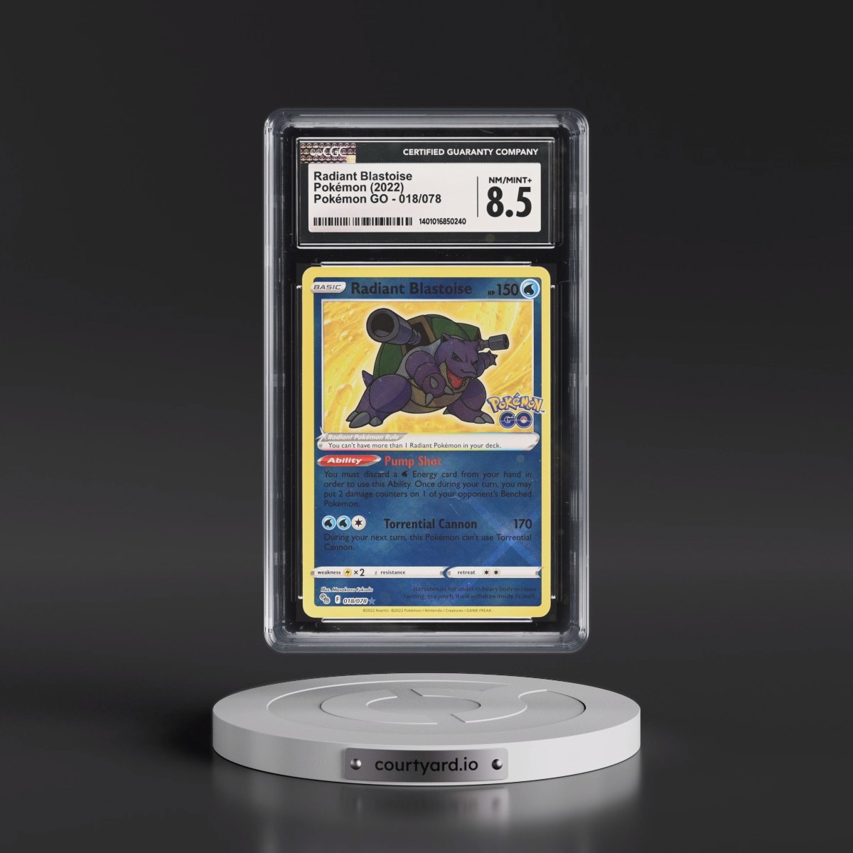2022 Pokémon GO #018/078 Radiant Blastoise - Holo (CGC 8.5 NM-MT+)