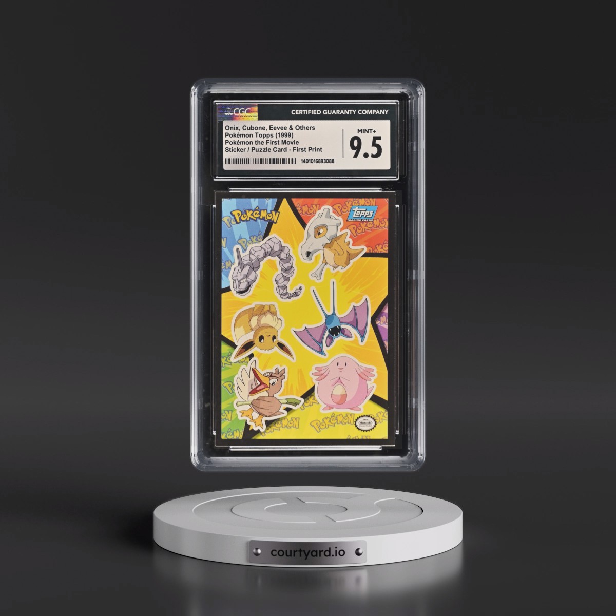 1999 Pokémon the First Movie Onix, Cubone, Eevee, Zubat, Farfetch'd, Chansey - Sticker / Ash Puzzle Card First Print (Blue Topps Logo) (CGC 9.5 MINT+)