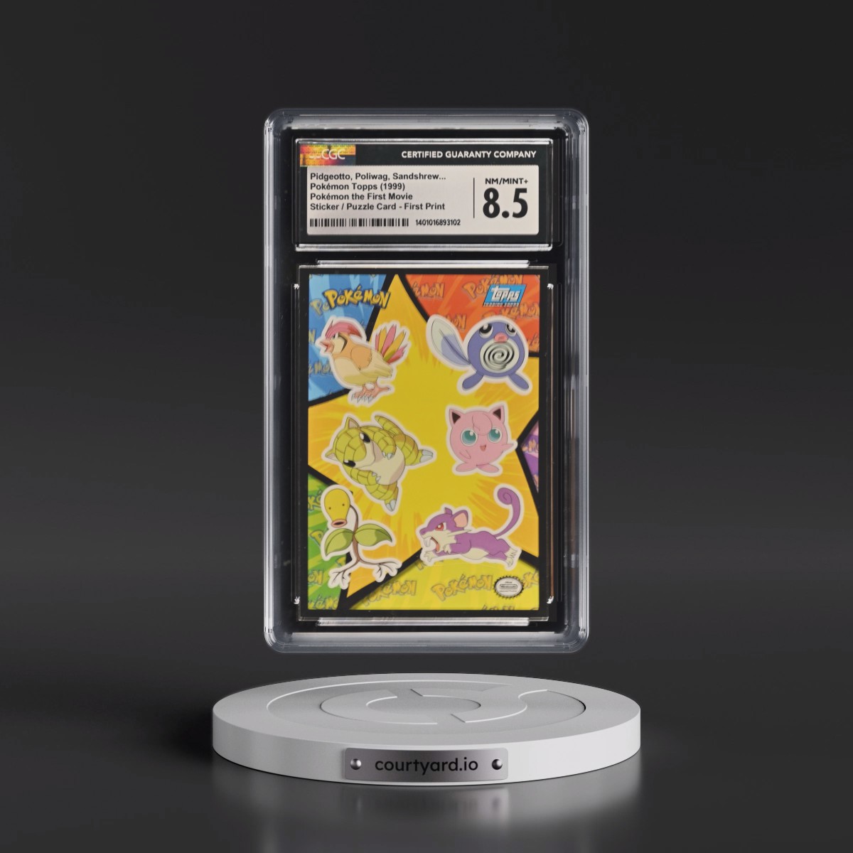 1999 Pokémon the First Movie Pidgeotto, Poliwag, Sandshrew, Jigglypuff, Bellsprout, Rattata - Sticker / Ash Puzzle Card First Print (Blue Topps Logo) (CGC 8.5 NM-MT+)