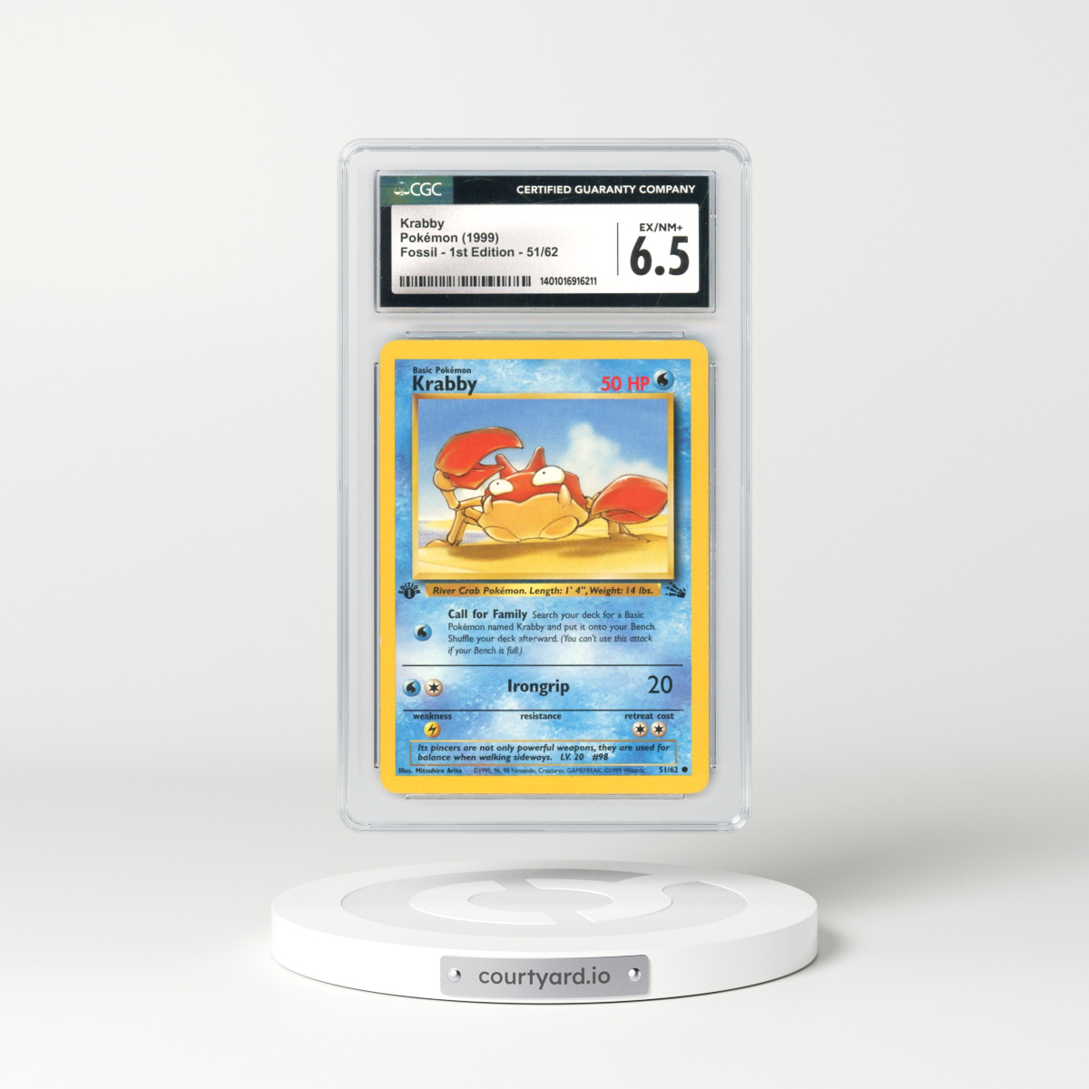 1999 Fossil #51 Krabby - 1st Edition (CGC 6.5 EX-NM+)