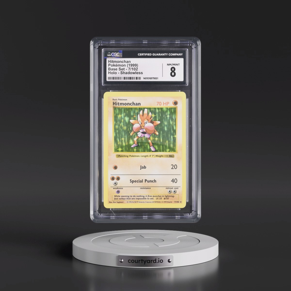 1999 Base Set #7/102 Hitmonchan - Shadowless Shadowless Holo (CGC 8 NM-MT)