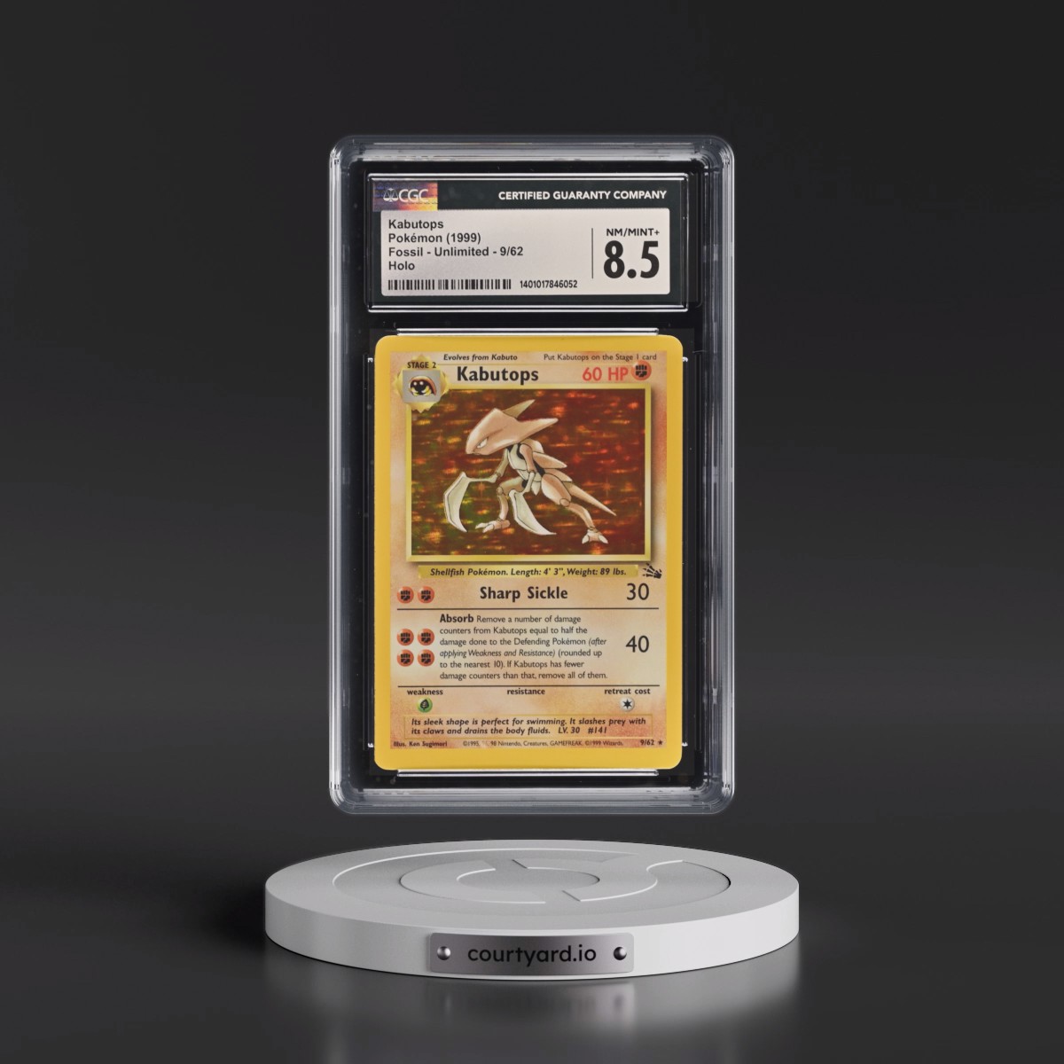 1999 Fossil #9/62 Kabutops - Galaxy Star Holo (CGC 8.5 NM-MT+)