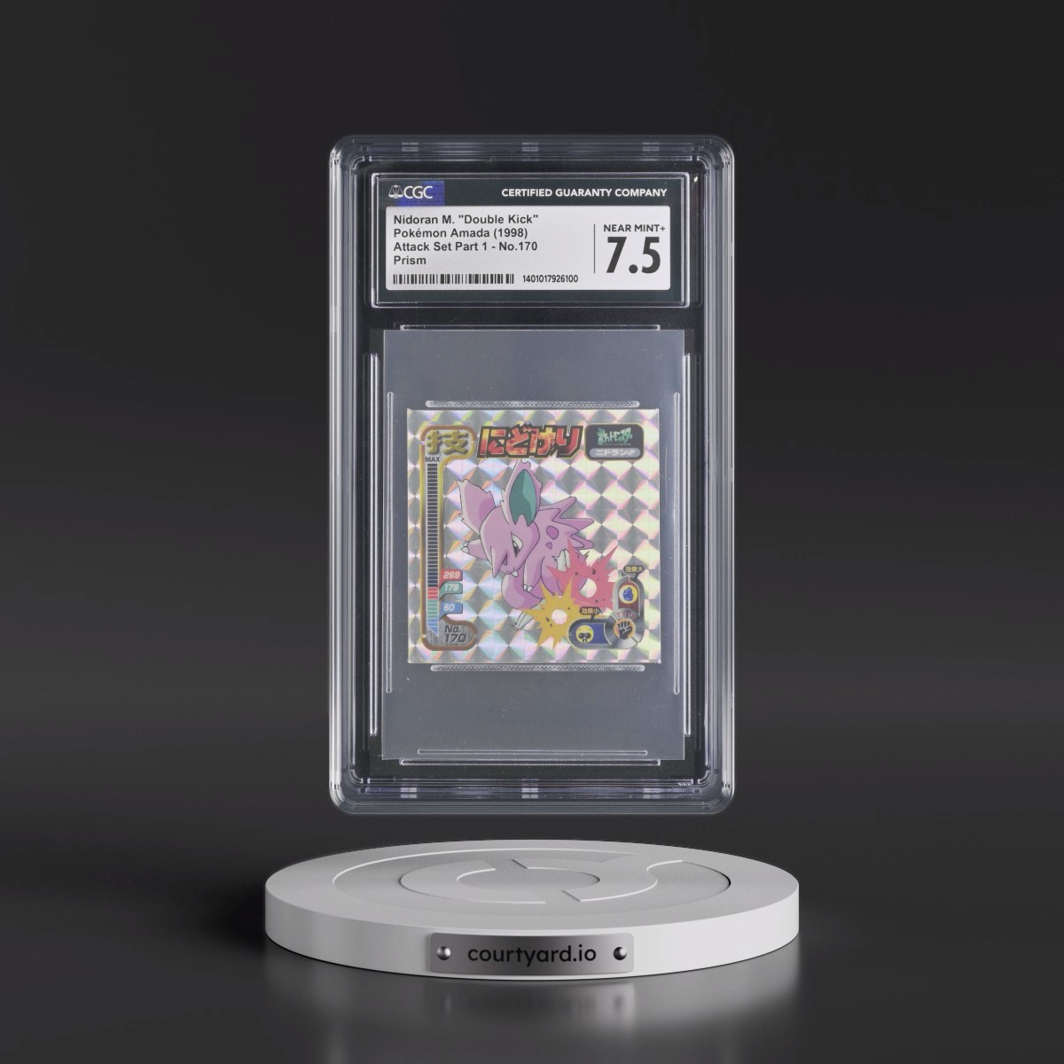 1998 Seal Retsuden Technique (1998 Amada)(1st Gen.) #170 Nidoran M. - Double Kick - Prism (CGC 7.5 NM+)