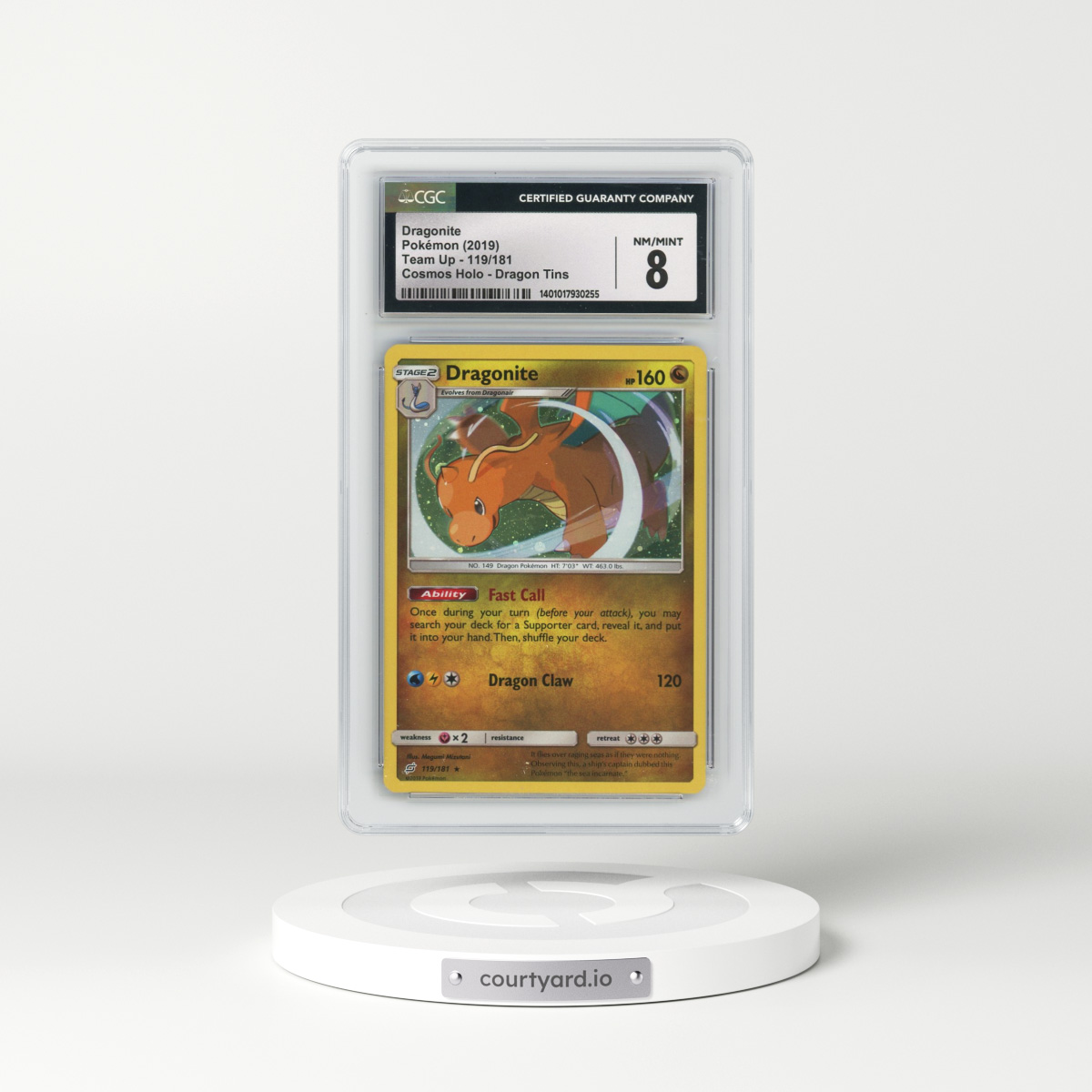 2019 Pokémon Sun & Moon Team Up #119 Dragonite - Holo Cosmos (CGC 8 NM-MT)