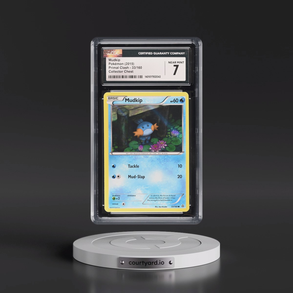 2015 Primal Clash #33/160 Mudkip - (Holo Lines are 45 Deg.) Sheen Holo Collector Chest (CGC 7 NM)