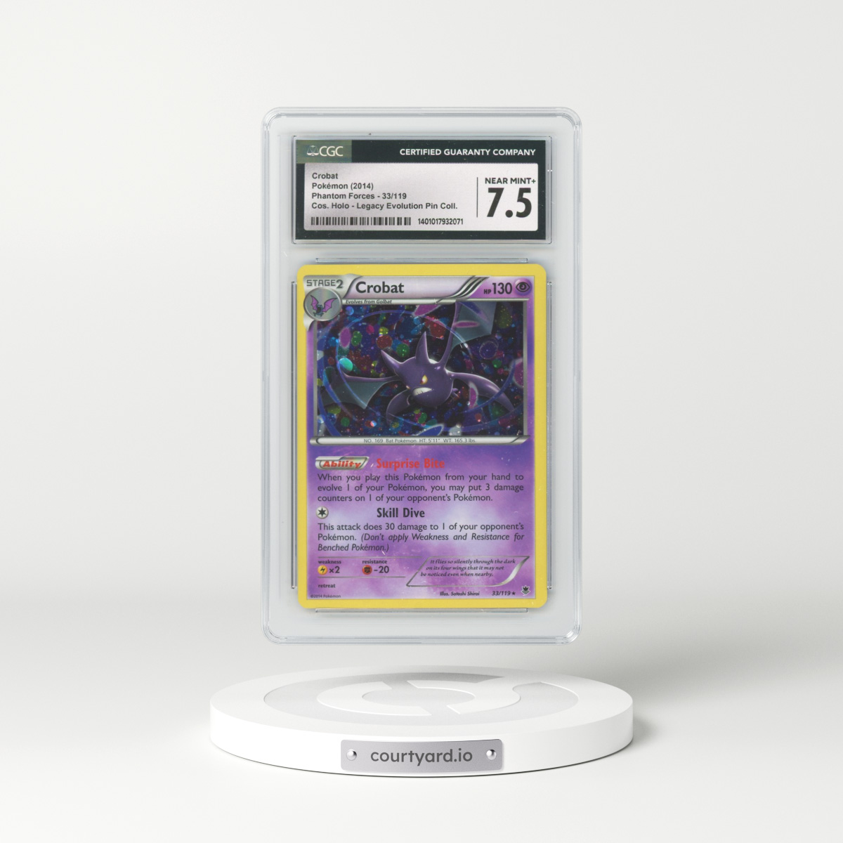 2014 Phantom Forces #33/119 Crobat - Cosmos Holo (Cos. Holo) Legacy Evolution Pin Collection (CGC 7.5 NM+)