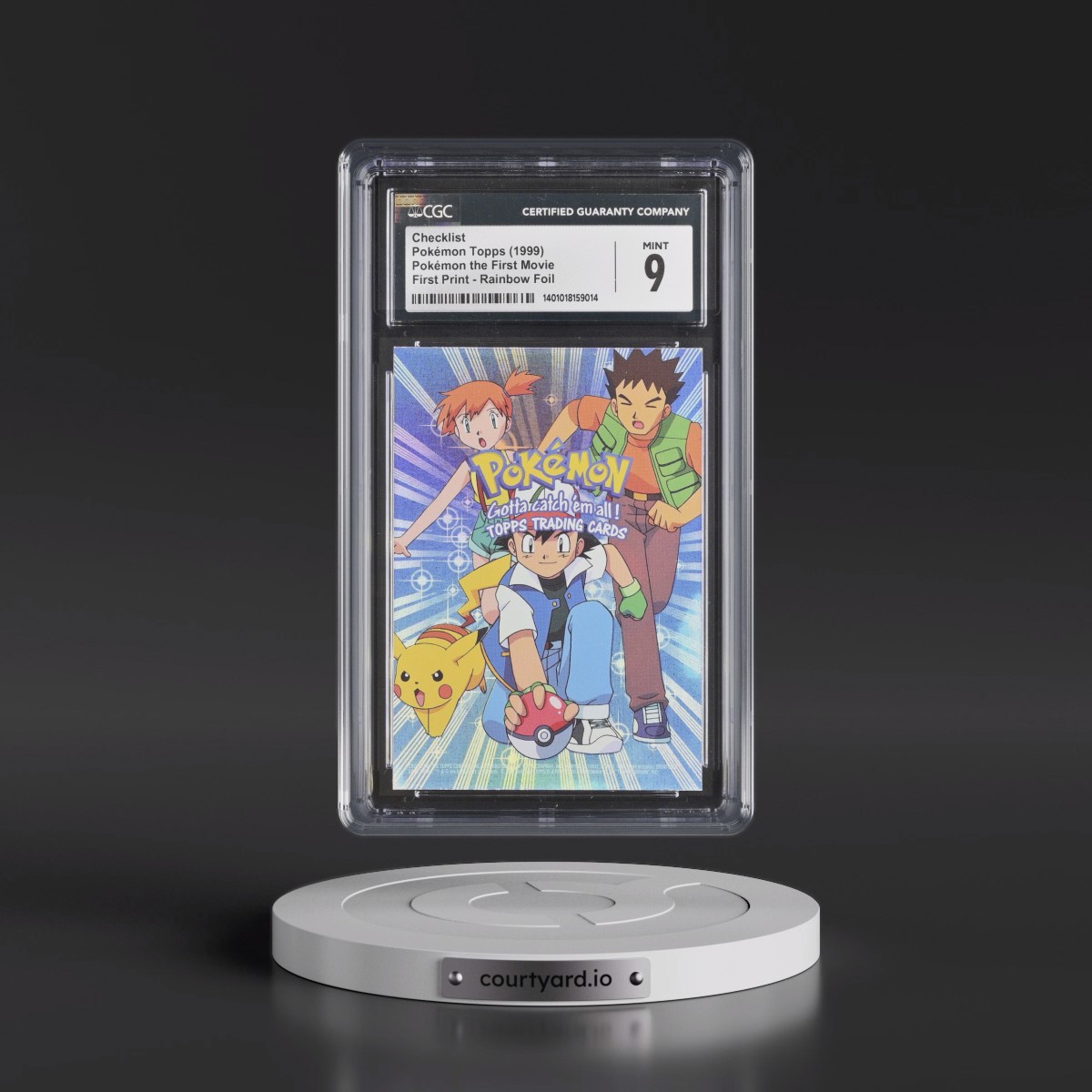 1999 Pokémon the First Movie Checklist - First Print (Blue Topps Logo) Rainbow Foil (Smooth) (CGC 9 MINT)