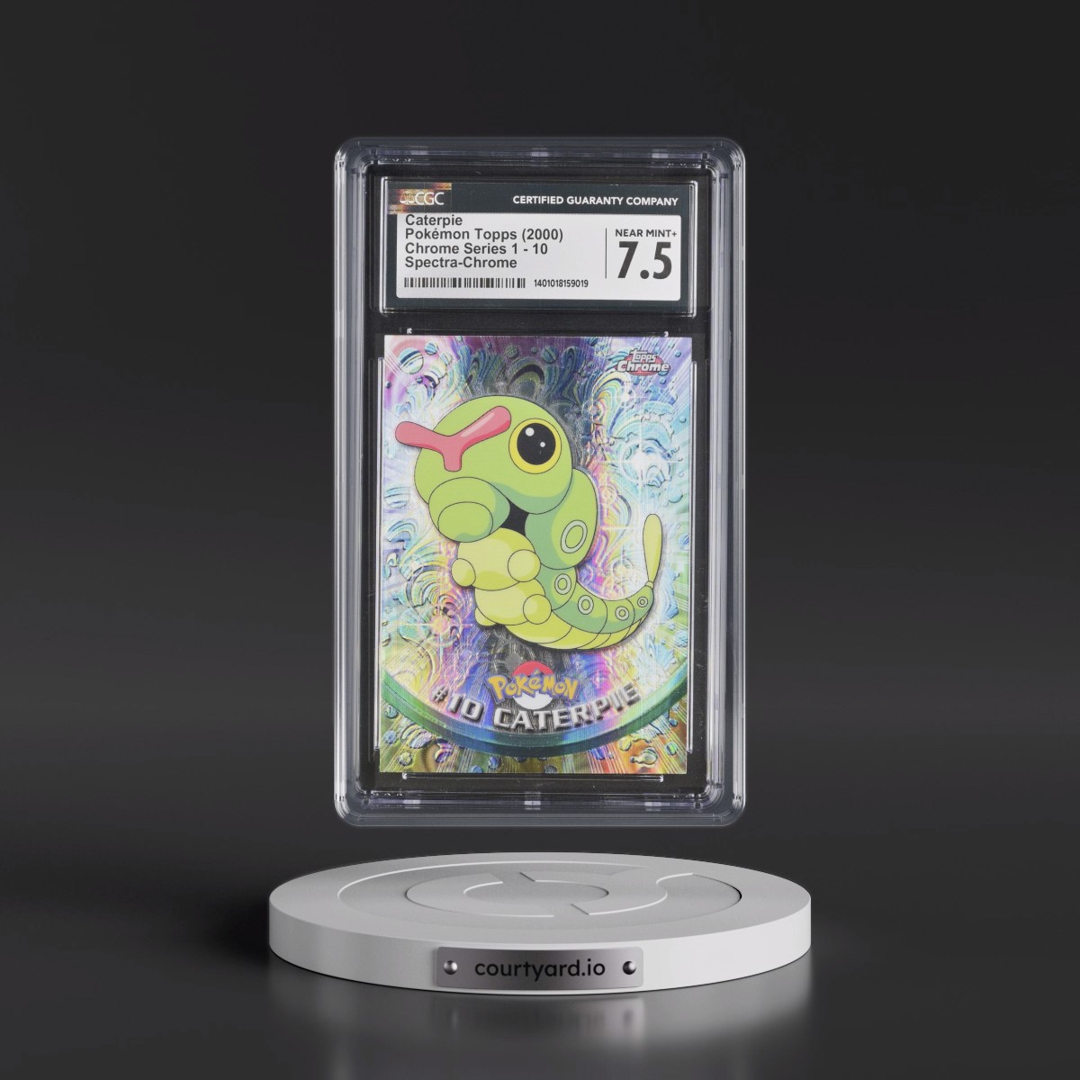 2000 Chrome Series 1 #10 Caterpie - Spectra-Chrome (On Back of Card) (Topps Chrome Stamp on Front of Card) (CGC 7.5 NM+)