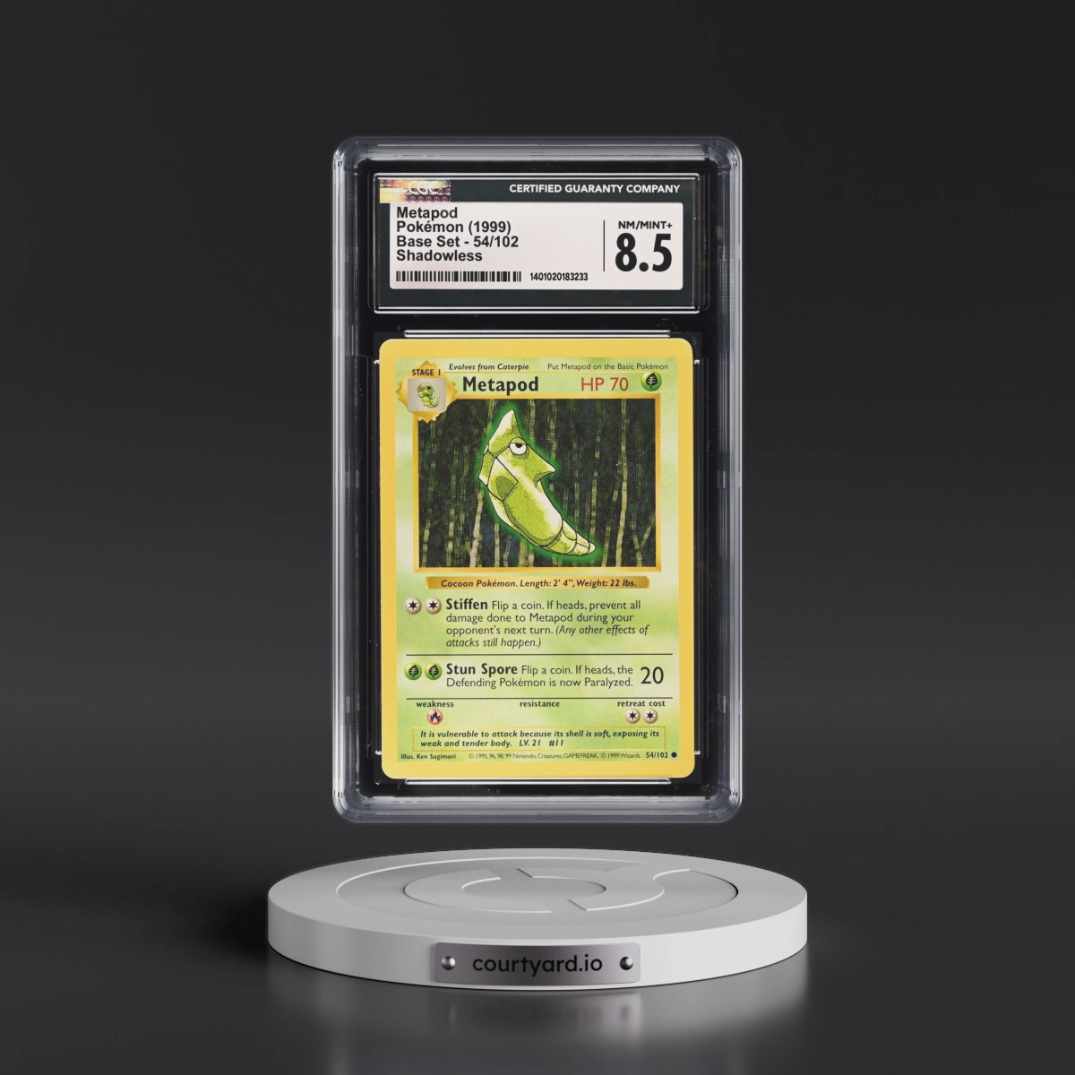 1999 Base Set #54/102 Metapod - Shadowless Shadowless (CGC 8.5 NM-MT+)