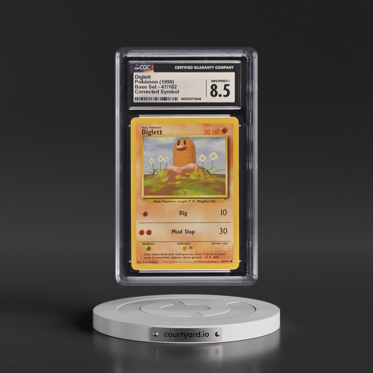 1999 Base Set #47/102 Diglett - Corrected Symbol (CGC 8.5 NM-MT+)