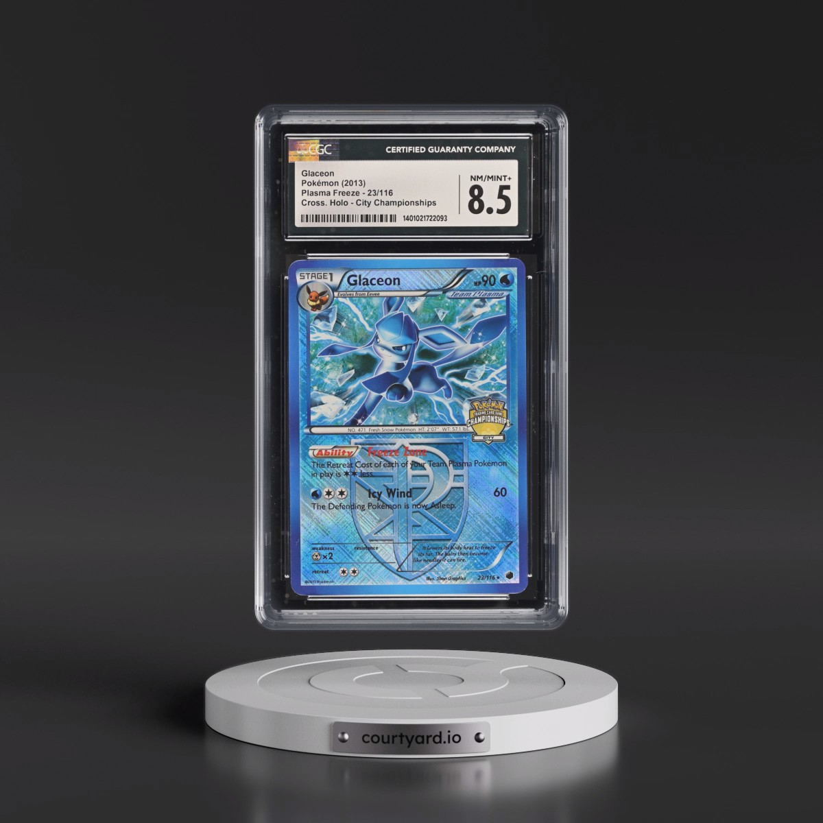 2013 Plasma Freeze #23/116 Glaceon - City Championships (Crosshatch Holo) (CGC 8.5 NM-MT+)