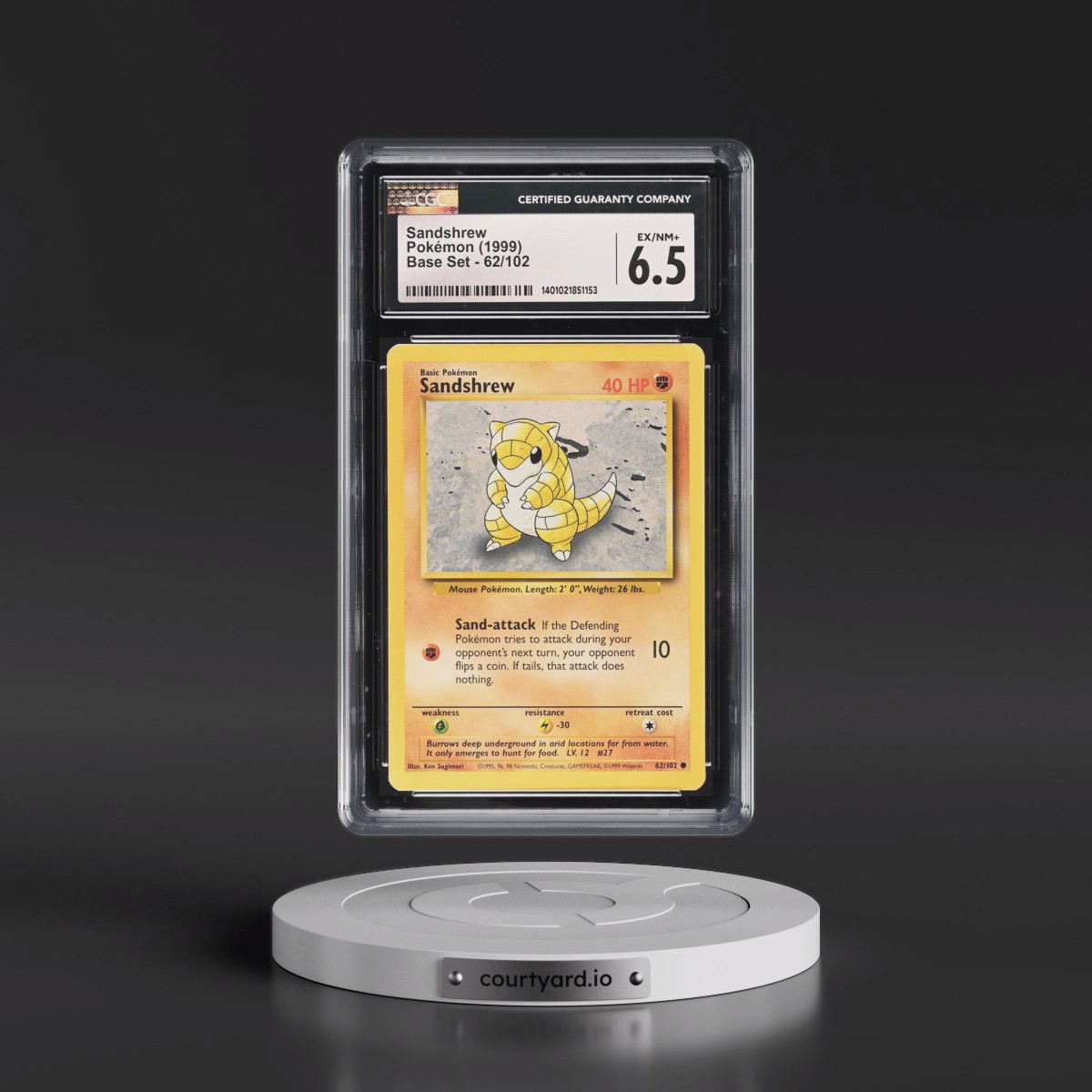 1999 Base Set #62/102 Sandshrew (CGC 6.5 EX-NM+)