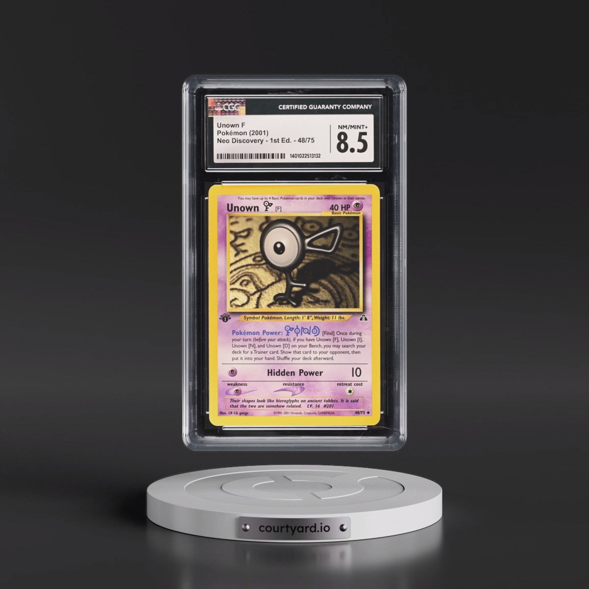 2001 Neo Discovery #48/75 Unown F - 1st Edition 1st Edition (CGC 8.5 NM-MT+)