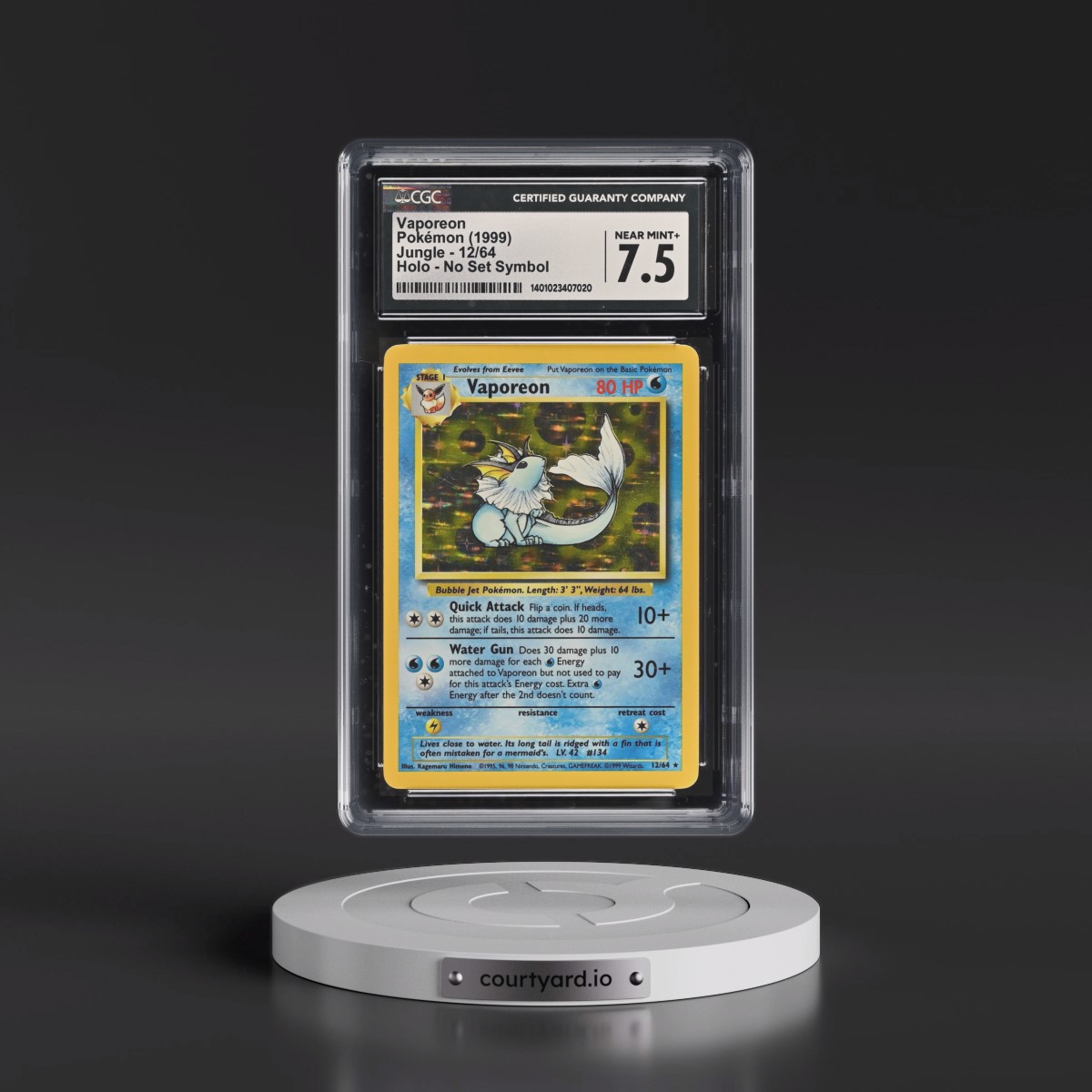 1999 Jungle #12/64 Vaporeon - No Set Symbol Holo (CGC 7.5 NM+)