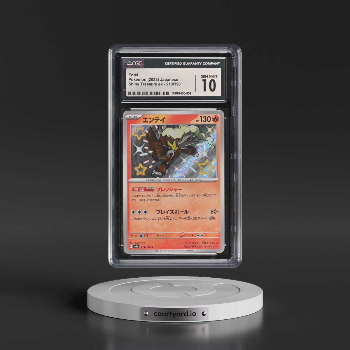 2023 Shiny Treasure ex #213/190 Entei - Shiny Rare Holo (CGC 10 GEM MINT)