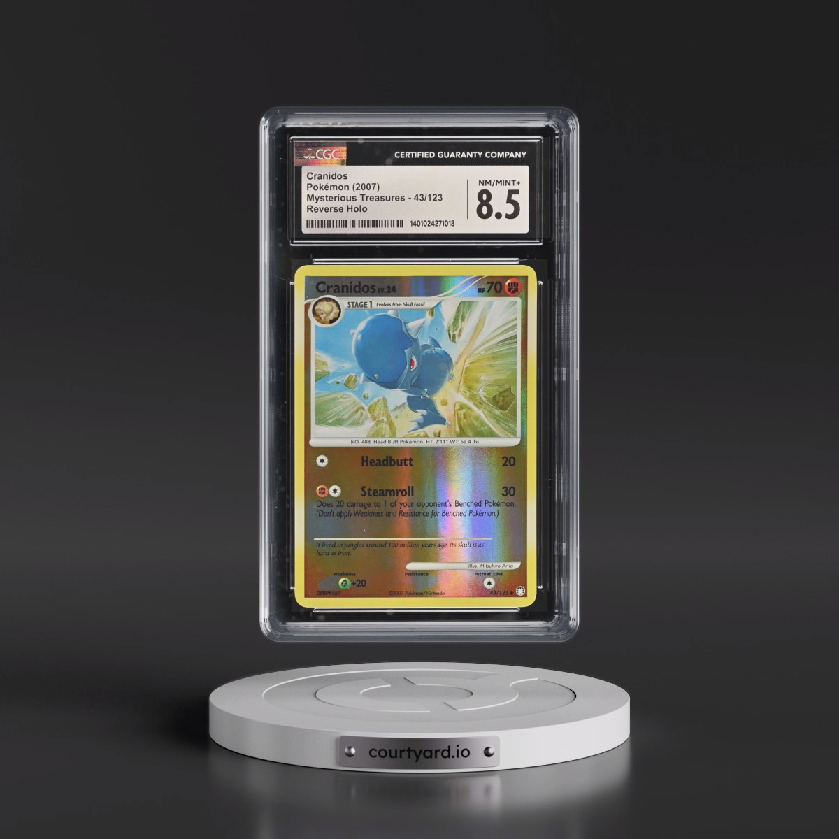 2007 Mysterious Treasures #43/123 Cranidos - Reverse Holo (CGC 8.5 NM-MT+)