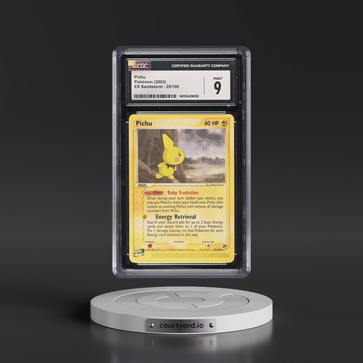 2003 EX Sandstorm (2003 Copyright, w/ "e" Symbol) #20/100 Pichu (CGC 9 MINT)