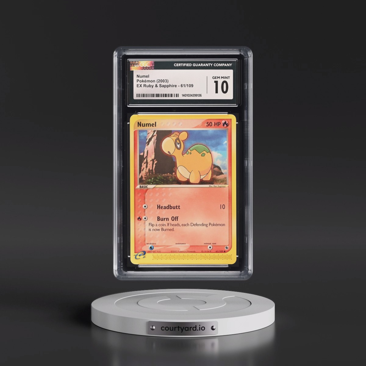 2003 EX Ruby & Sapphire (2003 Copyright, w/ "e" Symbol) #61/109 Numel (CGC 10 GEM MINT)
