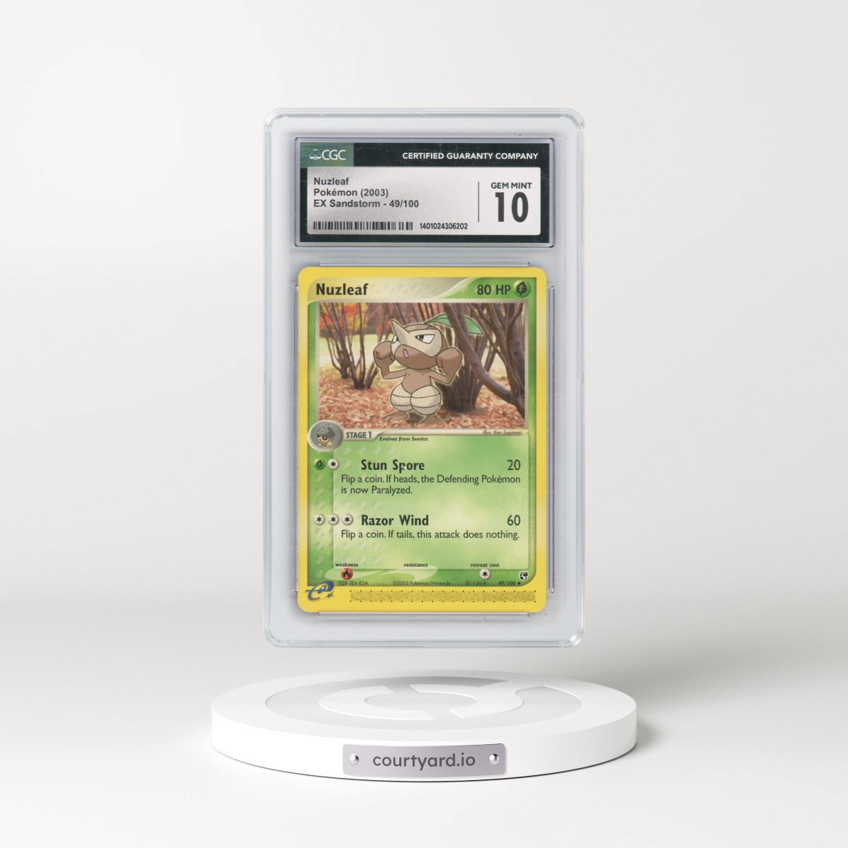 2003 EX Sandstorm (2003 Copyright, w/ "e" Symbol) #49/100 Nuzleaf (CGC 10 GEM MINT)