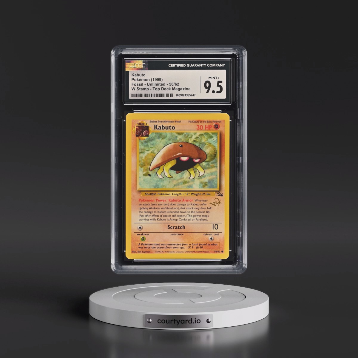 1999 Fossil #50/62 Kabuto - W Stamp Top Deck Magazine (CGC 9.5 MINT+)