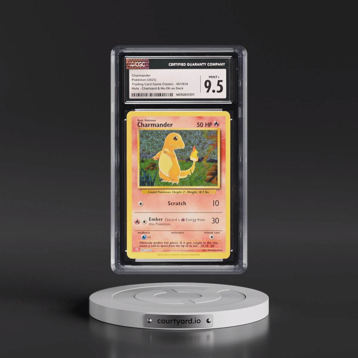 2023 Trading Card Game Classic - CLV, CLC, CLB #001/034 Charmander - Charizard &amp; Ho-Oh ex Deck - CLC Holo (CGC 9.5 MINT+)