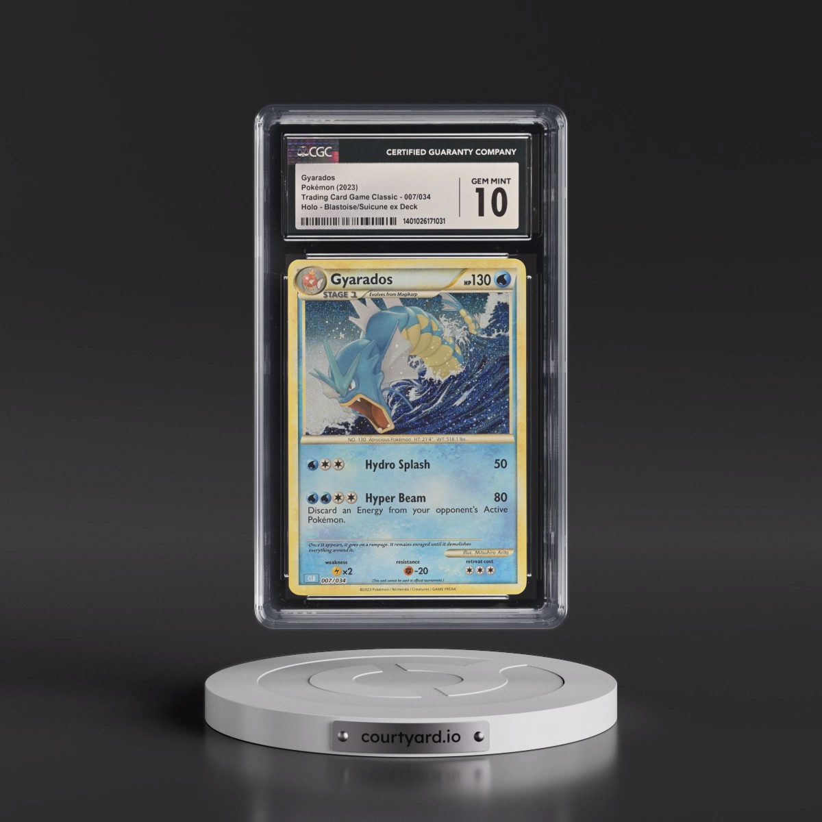 2023 Trading Card Game Classic - CLV, CLC, CLB #007/034 Gyarados - Blastoise & Suicune ex Deck - CLB Holo (CGC 10 GEM MINT)