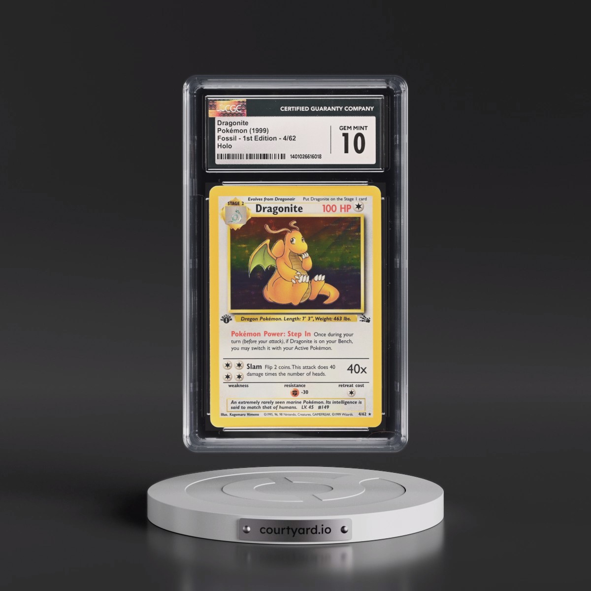 1999 Fossil #4/62 Dragonite - 1st Edition Holo (CGC 10 GEM MINT)