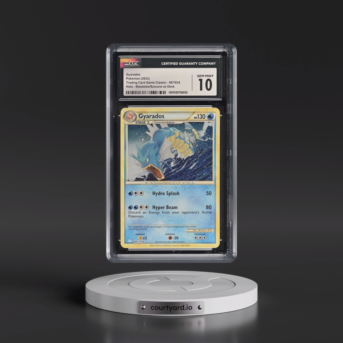 2023 Trading Card Game Classic - CLV, CLC, CLB #007/034 Gyarados - Blastoise & Suicune ex Deck - CLB Holo (CGC 10 GEM MINT)