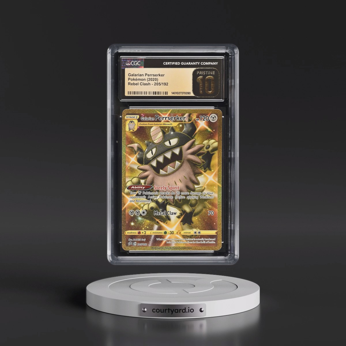2020 Rebel Clash #205/192 Galarian Perrserker - Secret Rare Holo (CGC 10 PRISTINE)