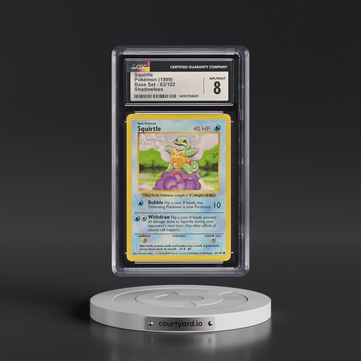 1999 Base Set #63/102 Squirtle - Shadowless Shadowless (CGC 8 NM-MT)