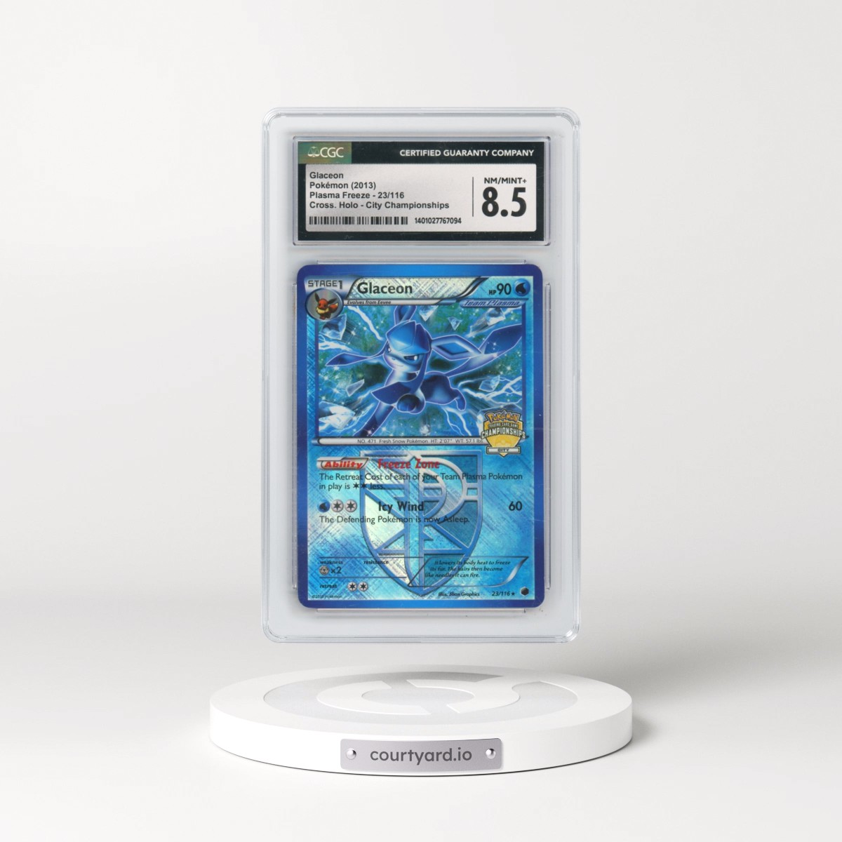 2013 Plasma Freeze #23/116 Glaceon - City Championships (Crosshatch Holo) (CGC 8.5 NM-MT+)