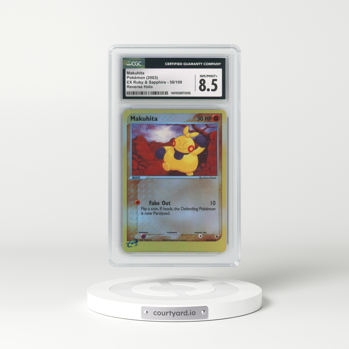 2003 EX Ruby & Sapphire (2003 Copyright, w/ "e" Symbol) #58/109 Makuhita - Reverse Holo (CGC 8.5 NM-MT+)
