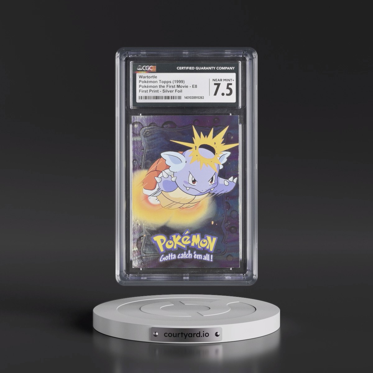 1999 Pokémon the First Movie #E8 No.08 Wartortle - First Print (Blue Topps Logo) Silver Foil (CGC 7.5 NM+)