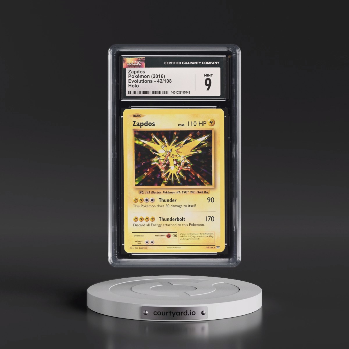 2016 Evolutions #42/108 Zapdos - Holo (CGC 9 MINT)
